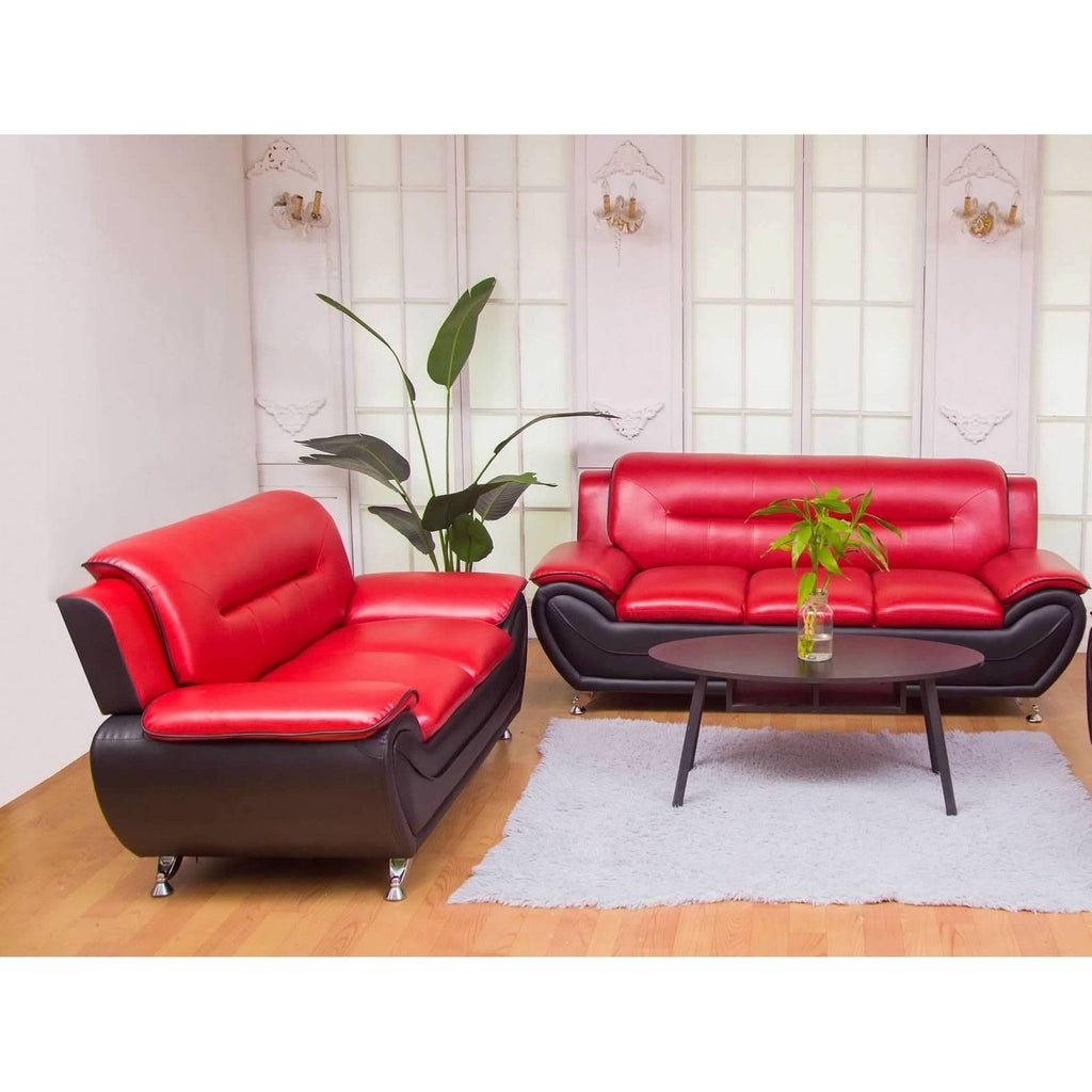 Red & Black Leatherette Sofa Set Q788