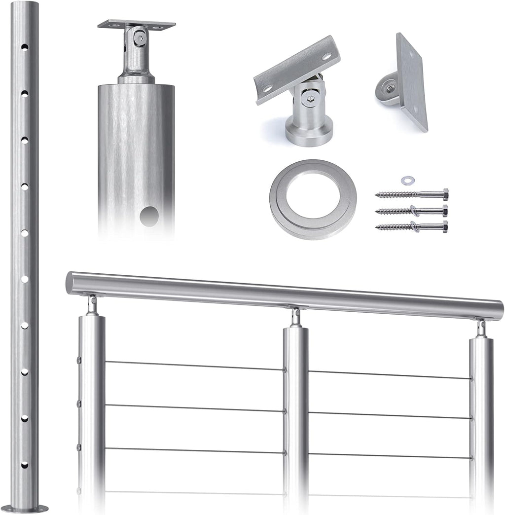 Round 36”x2.36” Stainless Steel Brushed Cable Railing Post Pack of 2 N834