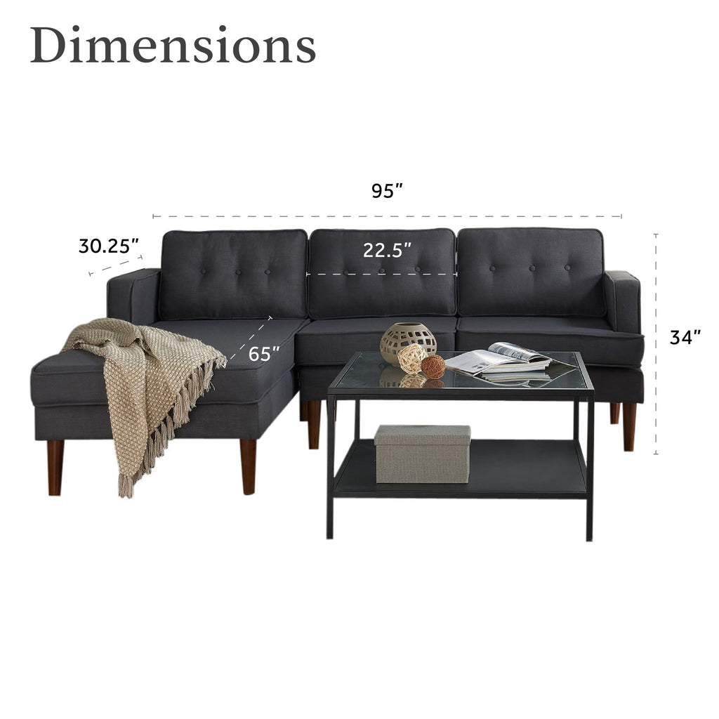 Grey Fabric L-Shaped Sectional with Left Chaise N815