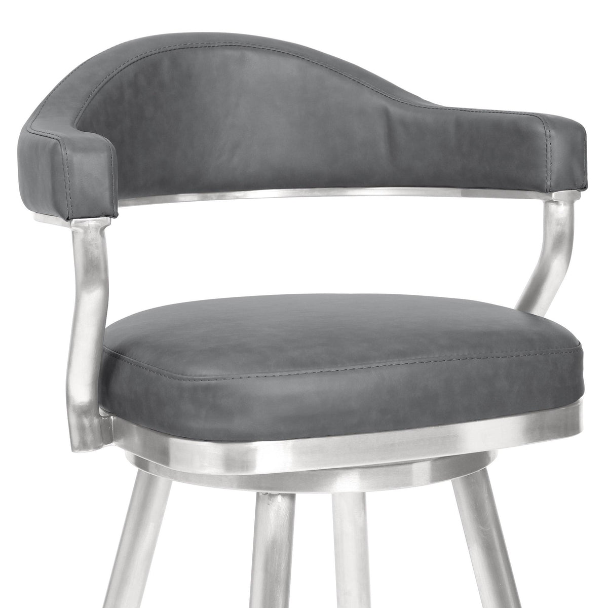 30 inch Bar Height Barstool in Brushed Stainless Steel and Vintage Grey Faux Leather F63228