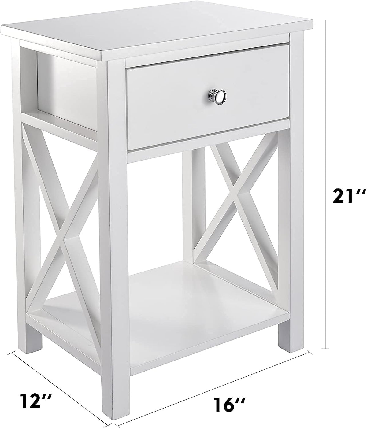 White Wooden Side End Table with Bin Drawer Set of 2 H421036