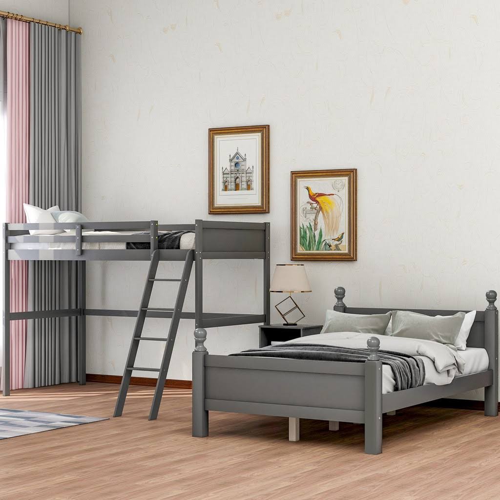 Gray Twin Over Full Bunk Bed with Storage Cabinet M293123