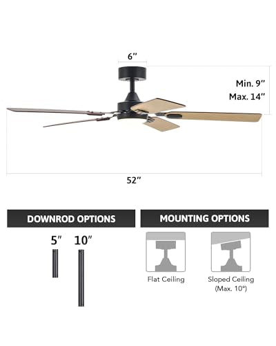 52" 5 Blades Walnut Ceiling Fan with Lights and Remote M7594