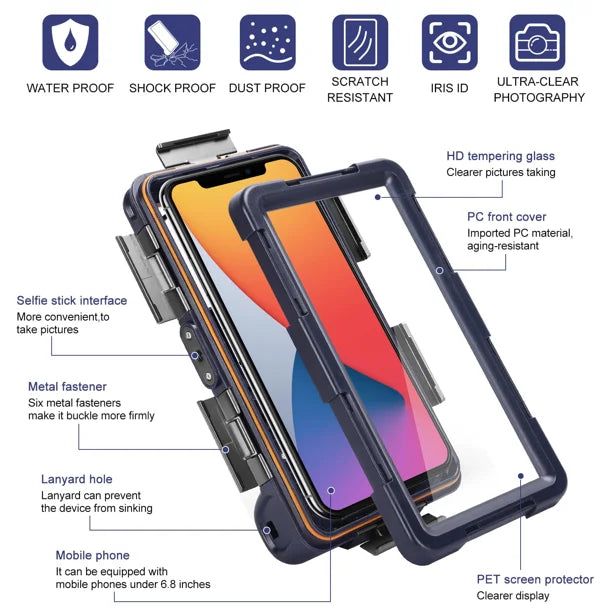 Waterproof Protective Case for Phones Up to 6.9 Inch with Lanyard X4135