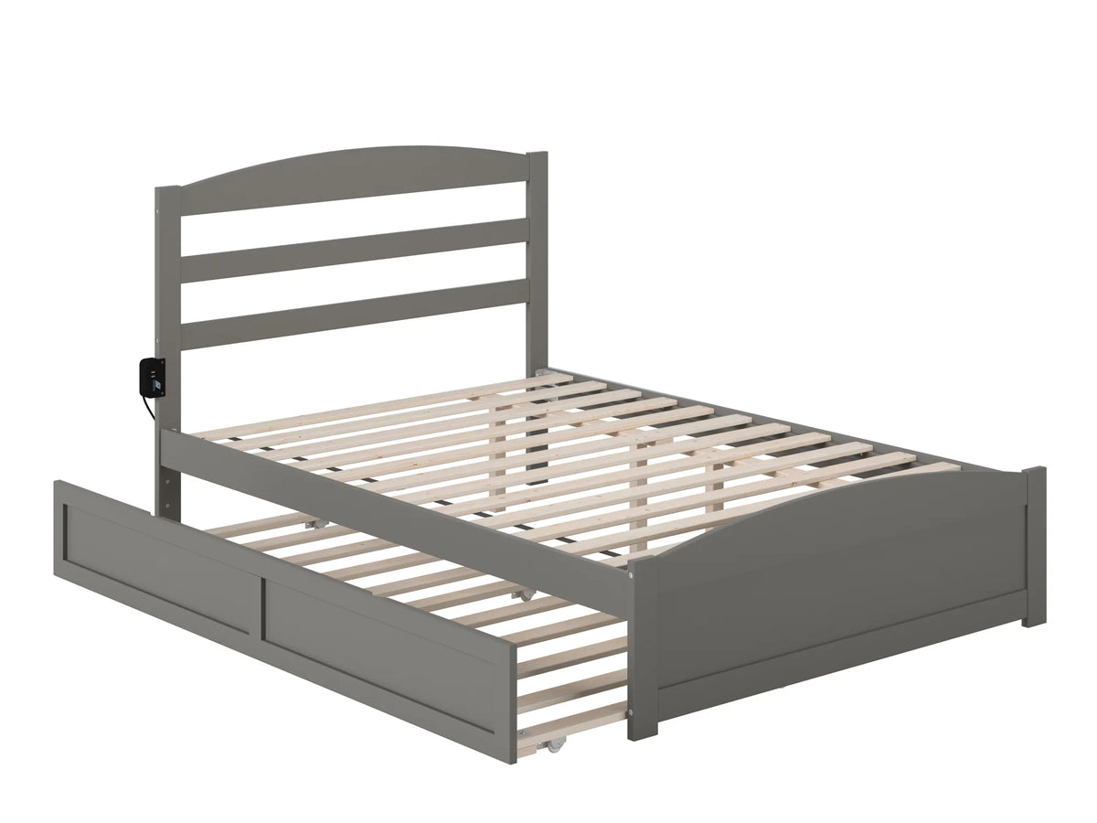 Grey Full Wood Platform Bed with Twin Trundle I25220