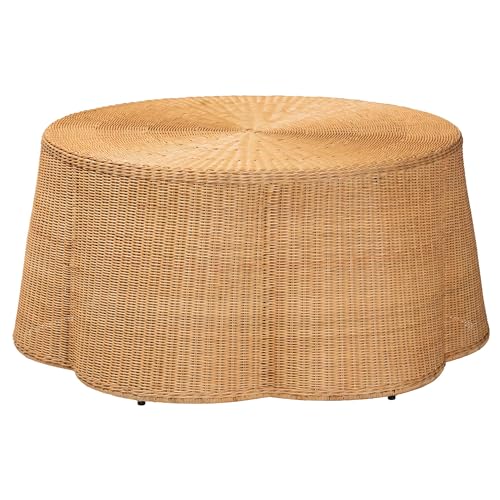 White Scalloped Rattan Coffee Table Z138846