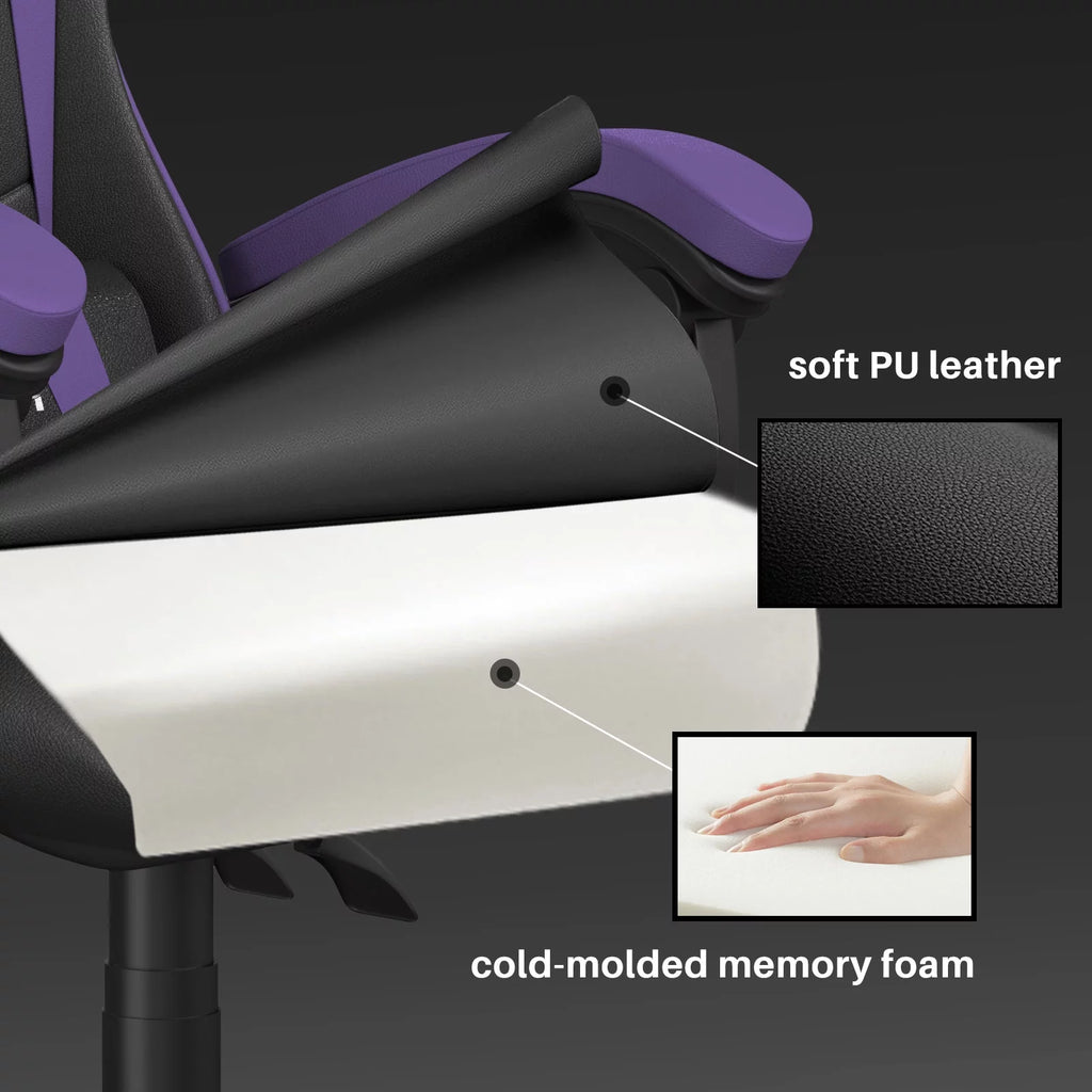 Purple Ergonomic Gaming Chair with Headrest & Lumbar Pillow L7330