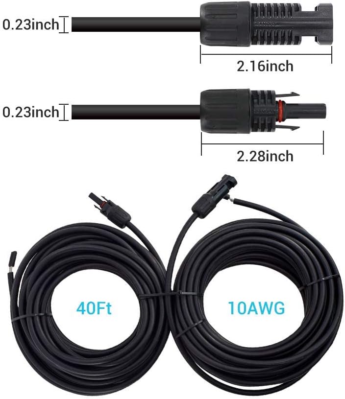 40Ft 10AWG Male Female Extension Cables Solar Panel Connector Adaptor Wire, Black Pack of 2 W209