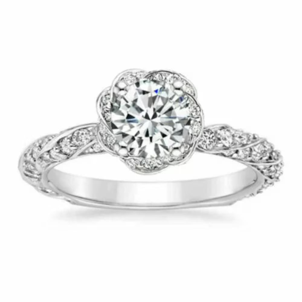 14K White Gold Halo Solitaire Diamond Ring H22670