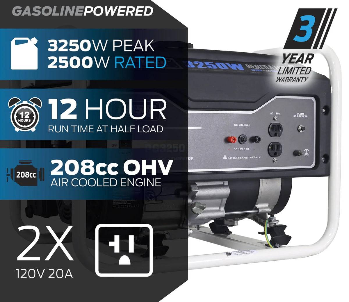 3,250-Watt Gasoline Portable Generator B181