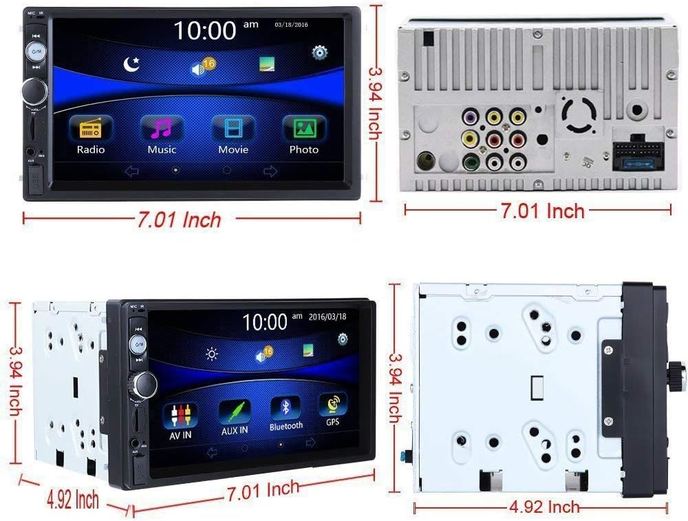 Double Din 7 Touchscreen Car Stereo with Bluetooth FM AM Radio MP3 USB AUX Rear View Camera W498