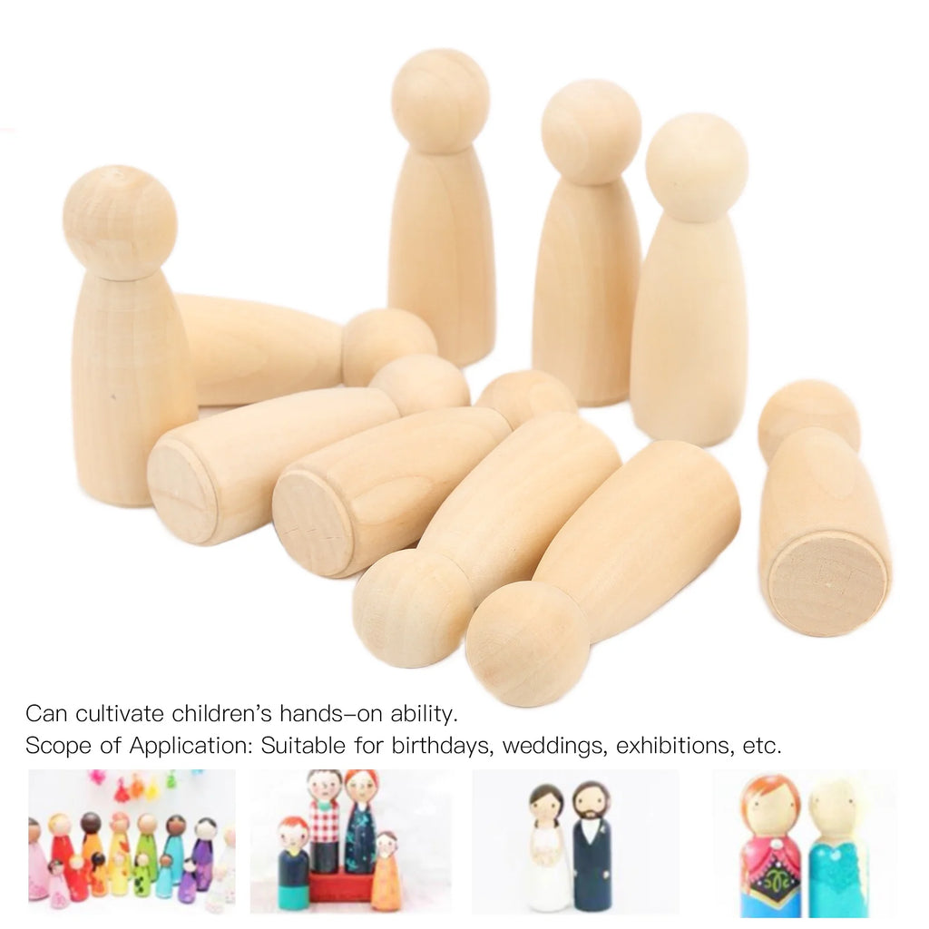 10Pcs Unfinished Wooden Peg Dolls for Kids DIY Craft 75mm / 3.0in R8375