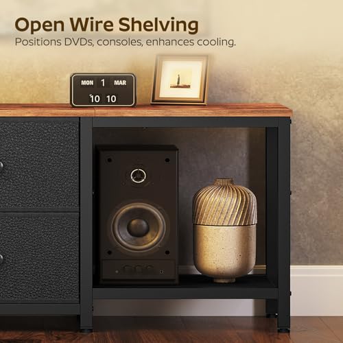 Rustic Brown and Black TV Stand with 2 Fabric Drawer F631655