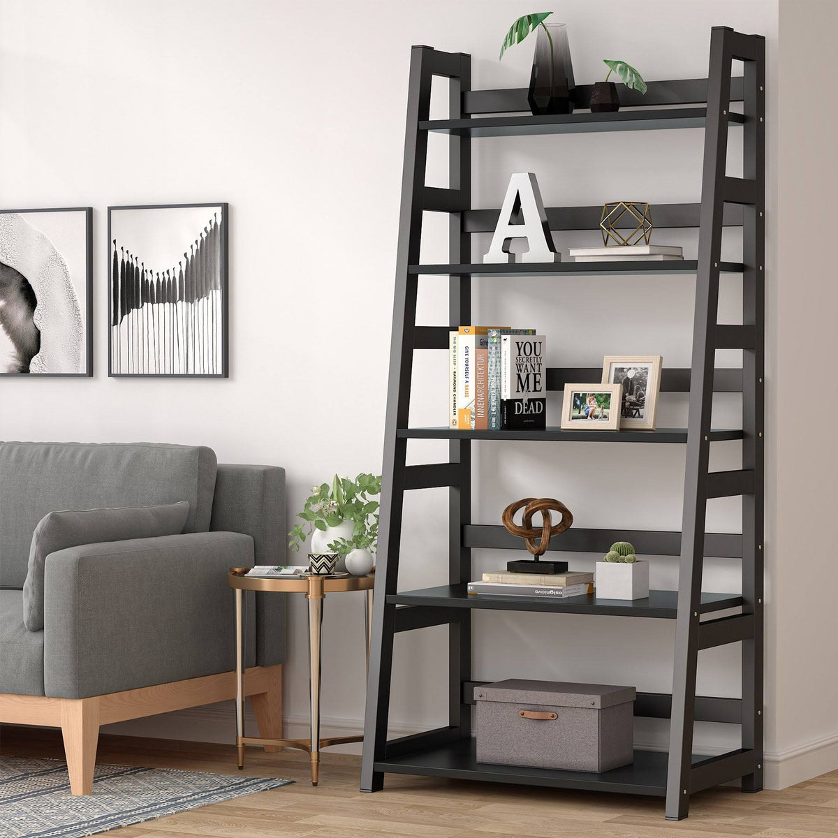 5-Tier Ladder Bookshelf Bookcase Brown N8631