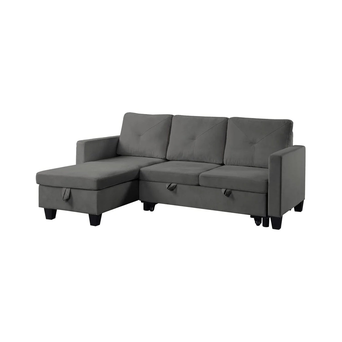 Dark Gray Velvet Reversible Sleeper Sectional Sofa with Storage Chaise K62772
