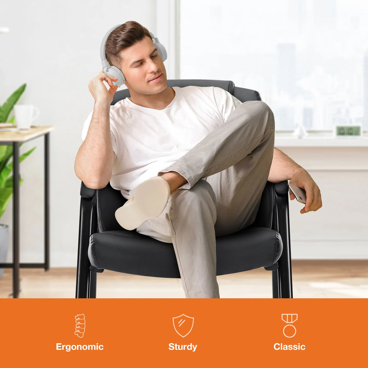 PU Leather Office Guest Chair with Padded Arms I369