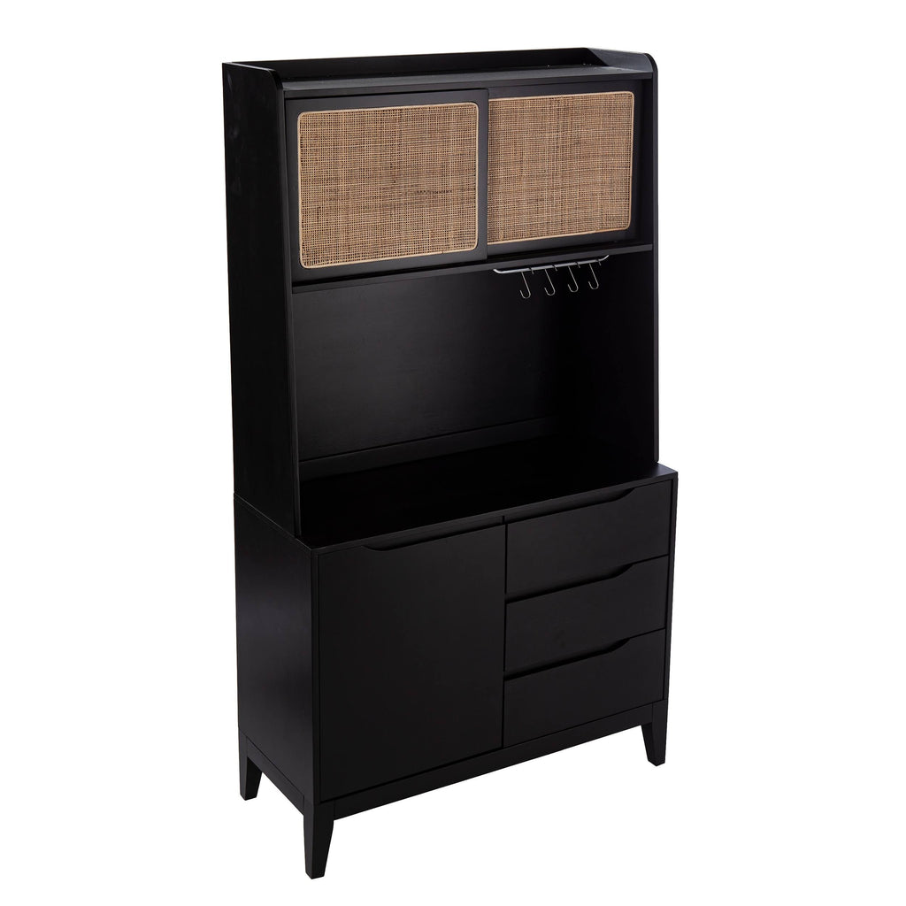 Black Wood Rattan Storage Buffet Cabinet T53771