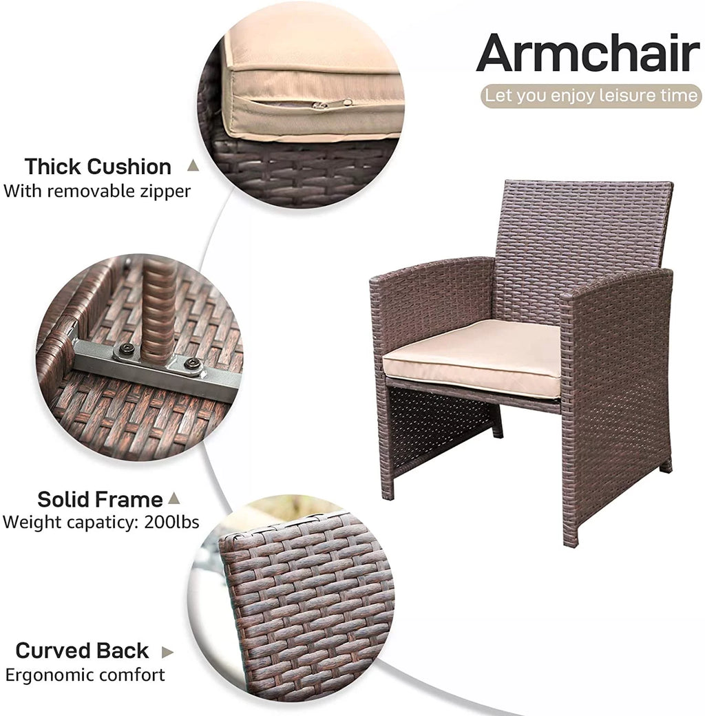 5 Piece Wicker Patio Furniture Set with Storage Table and Ottoman B579