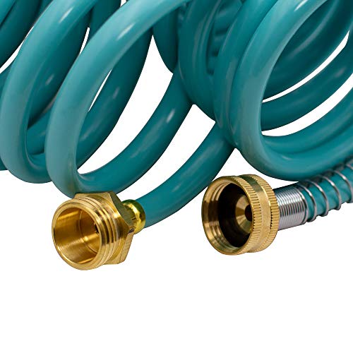 50 ft EVA Curly Garden Water Hose with Brass Connectors and 7-Pattern Sprayer Y198082