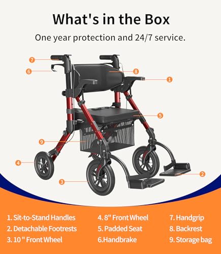 Lightweight Foldable Rollator Walker with Seat and Brakes S5814