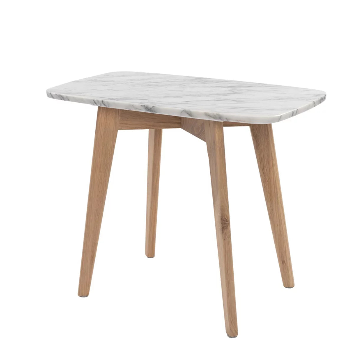 White and Beige Rectangular Marble Side Table J86238
