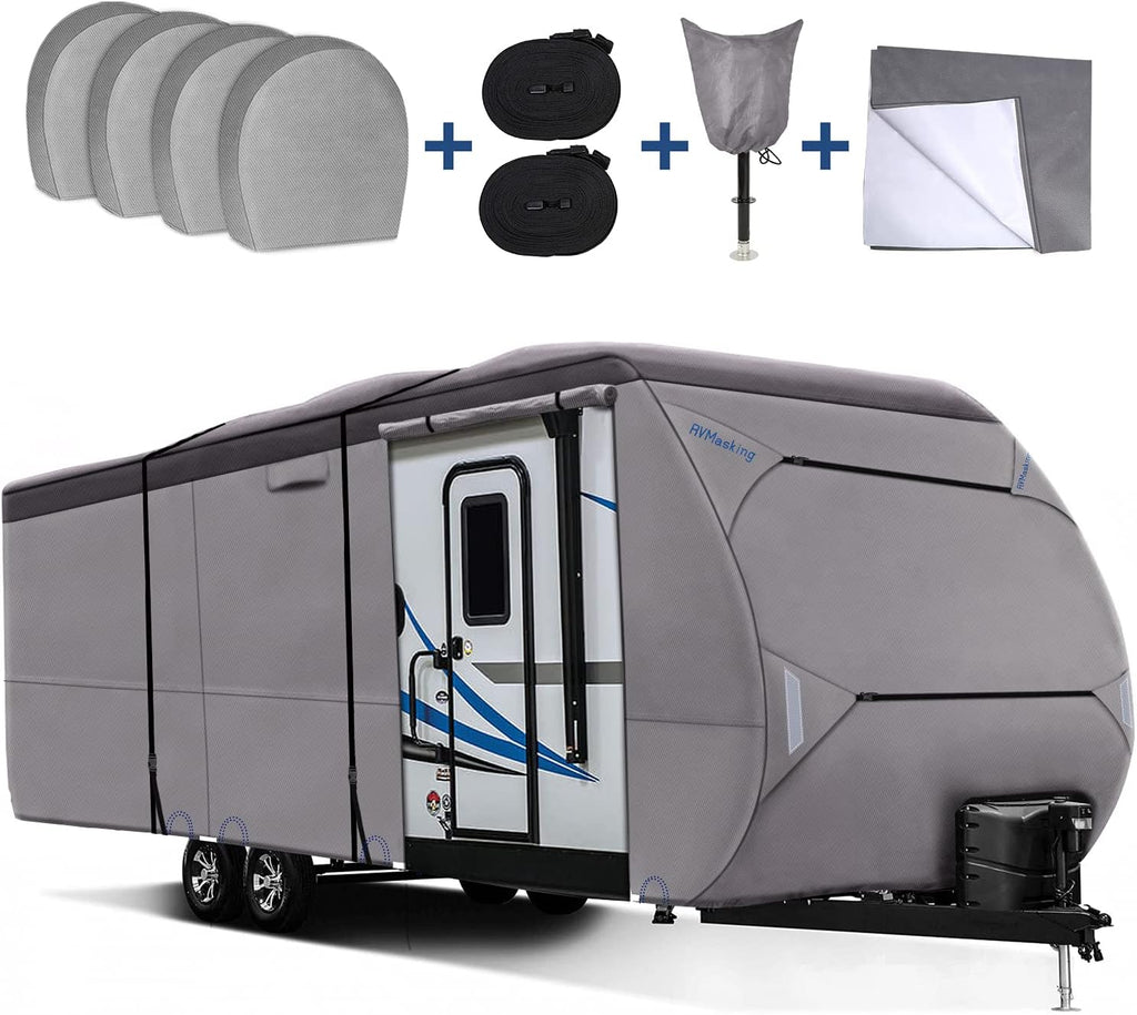 Waterproof 500D Travel Trailer Cover with 4 Tire Covers, Tongue Jack Cover G3091