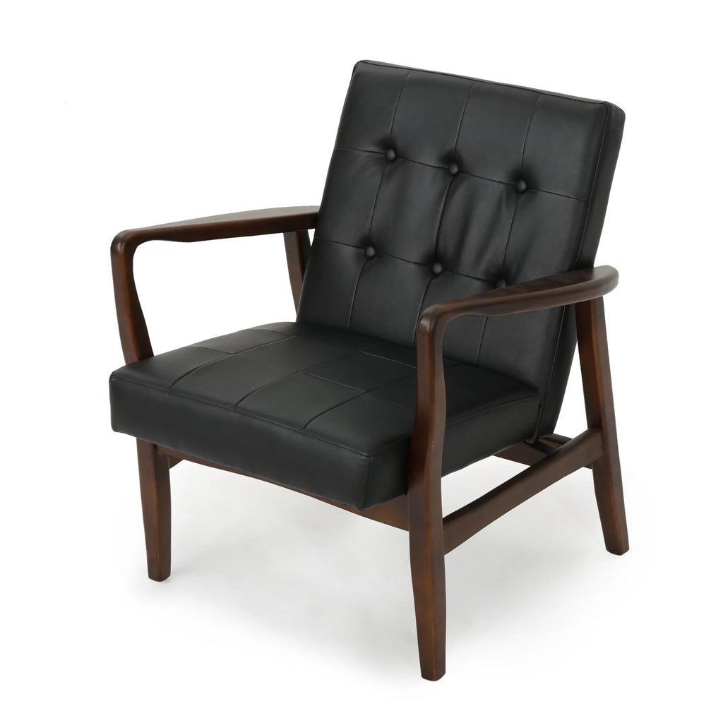 Mid Century Modern Faux Leather Club Chair with Wood Frame Y9102