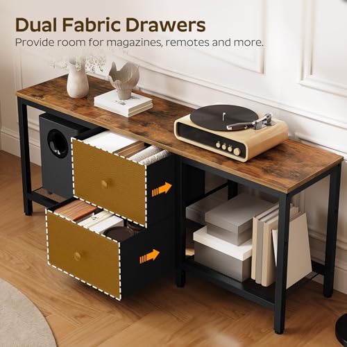 Rustic Brown and Black TV Stand with 2 Fabric Drawer F631655