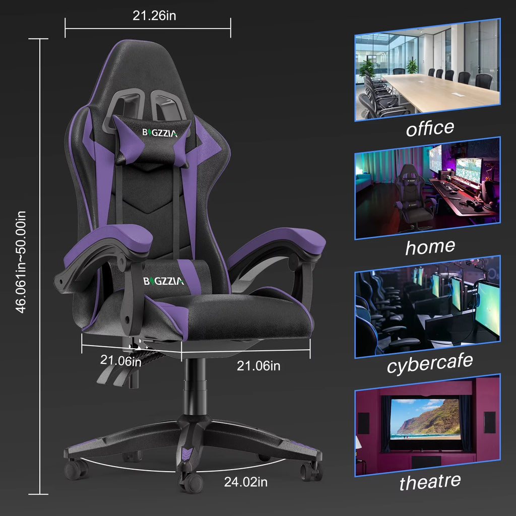 Purple Ergonomic Gaming Chair with Headrest & Lumbar Pillow L7330