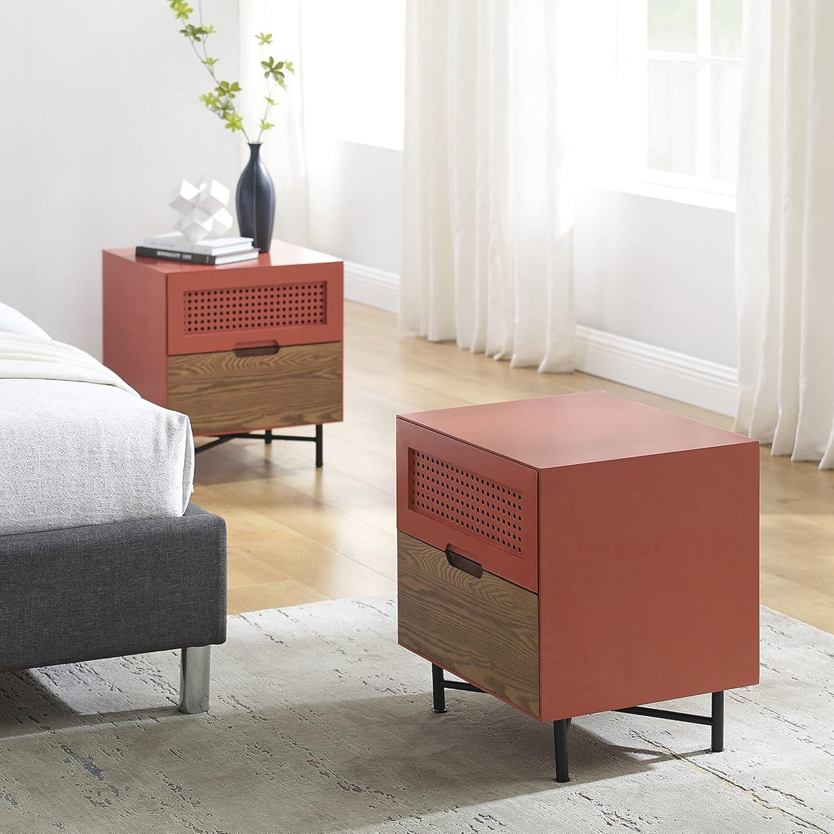 Orange 2 Drawers Wooden Filing Cabinet V7321