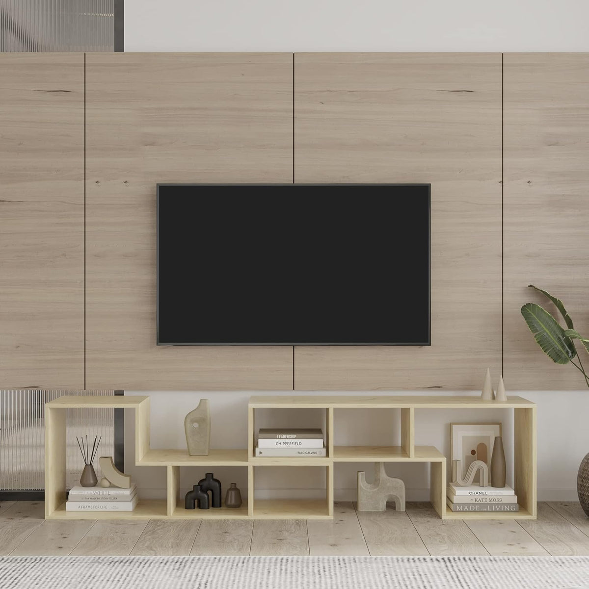 White Double L-Shaped TV Console Stand L14296