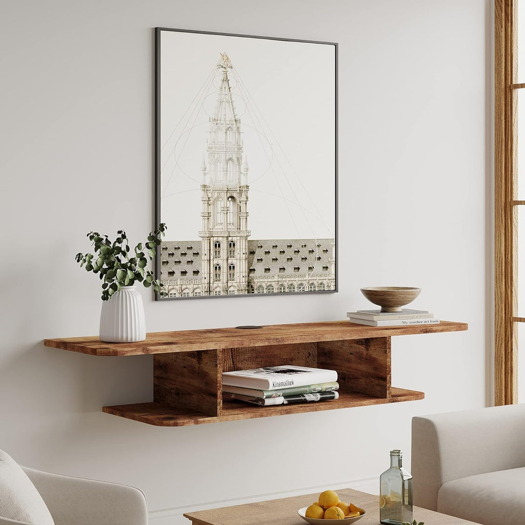 White Floating TV Stand Wall Mounted Wood Media Console Grey Hutch Storage Cabinet Oak Rustic Gray S626405