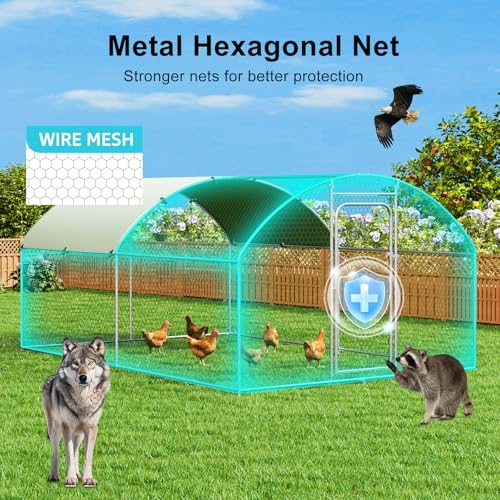Large Metal Chicken Coop Walk-in Poultry Cage Chicken Run Pen Dog Kennel with Waterproof and Anti-Ultraviolet Cover (9.8' L x 19.7' W x 6.4' H) M748140
