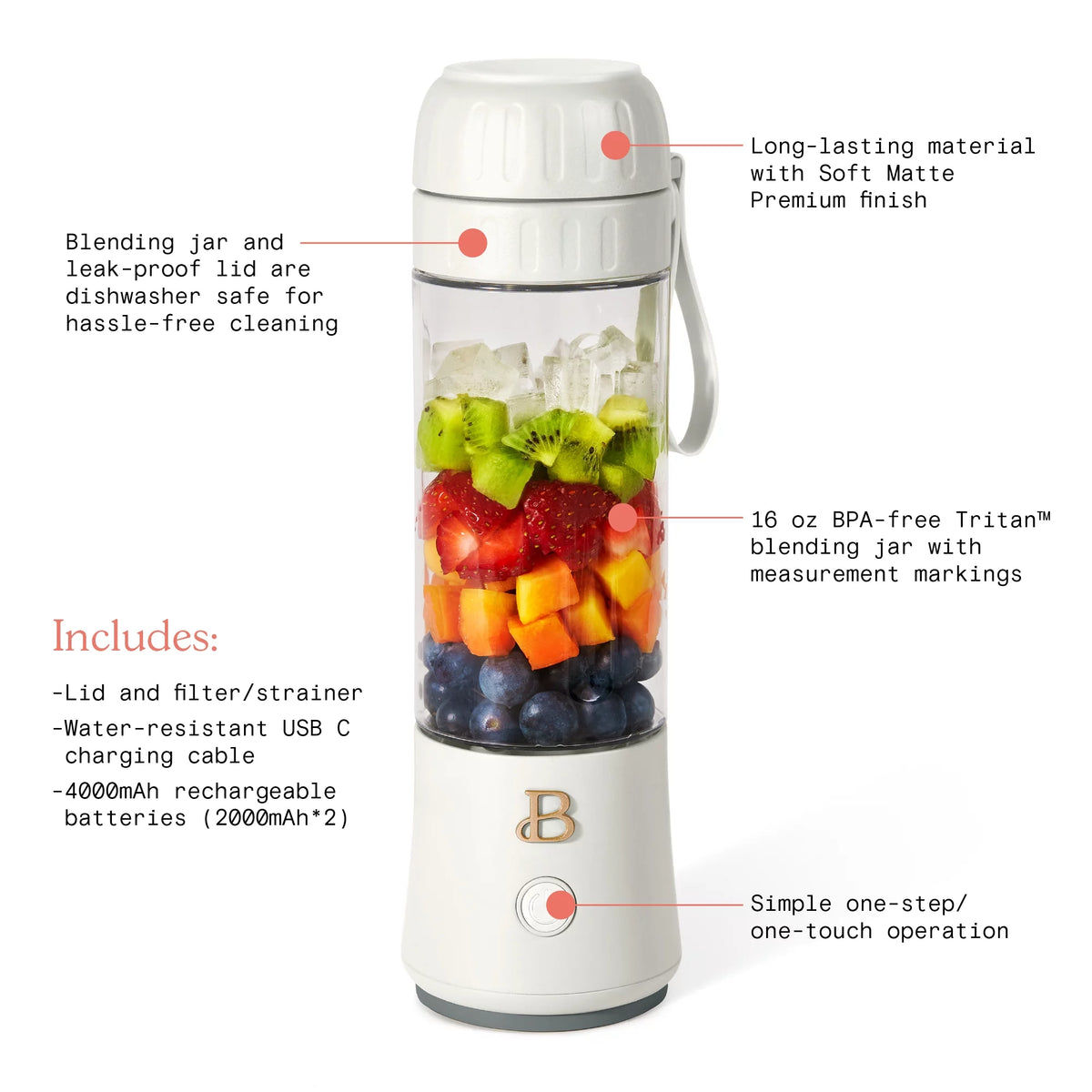 Portable Blender 70 W 16 oz White Icing E2327