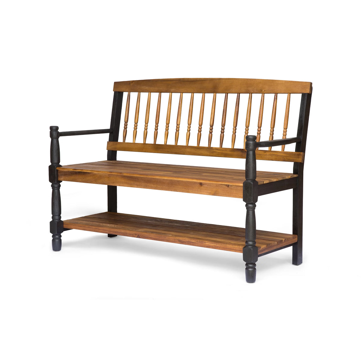 Acacia Wood Bench with Shelf O497990