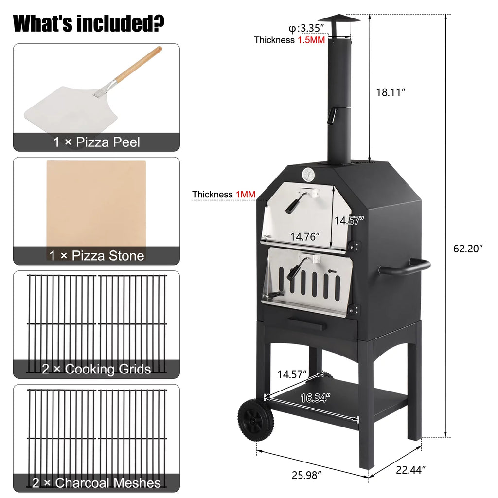 Outdoor Wood Fire Pizza Oven 14'' with Pizza Stone F531151