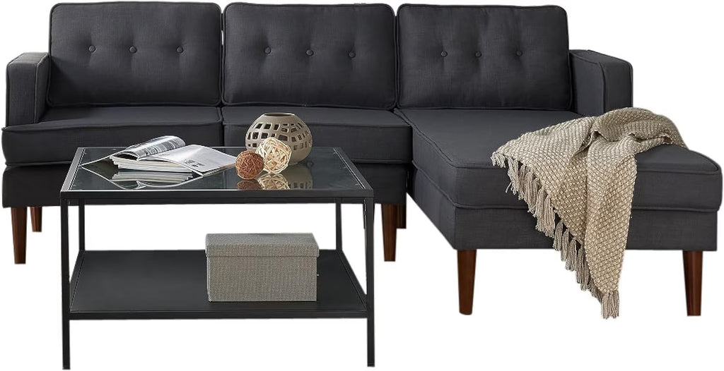 Grey Fabric L-Shaped Sectional with Left Chaise N815