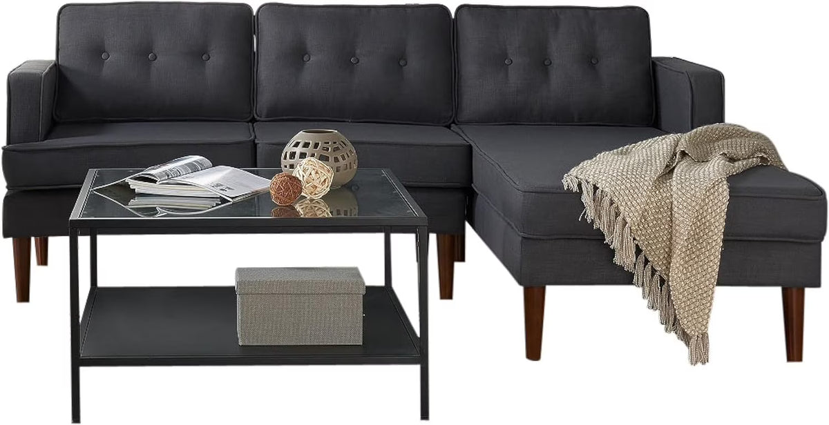 Grey Fabric L-Shaped Sectional with Left Chaise N815