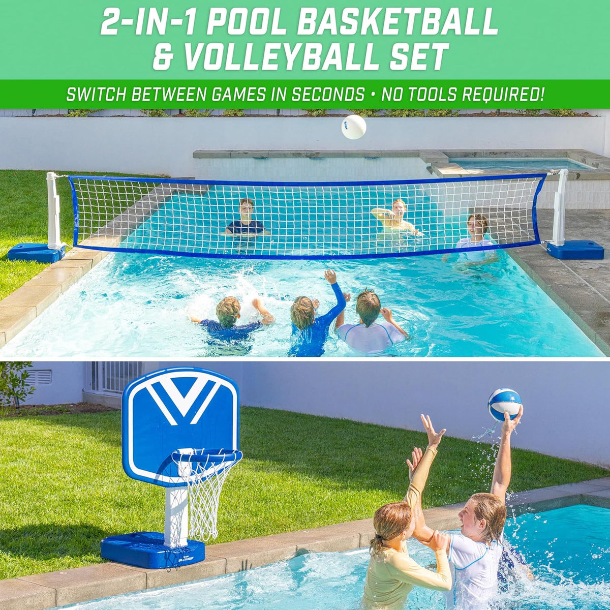 2-in-1 Pool Basketball Hoop & Volleyball Net Game Set B575470