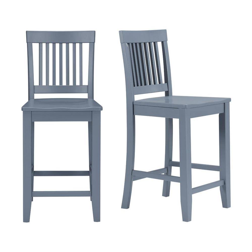 Steel Blue Wood Counter Stool Set of 2 I8941