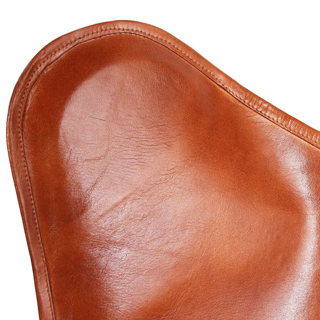 Butterfly Chair Real Leather Upholstered Chair with Powder-Coated Iron Frame 29.1 x 26 x 35.4 Inches L932035