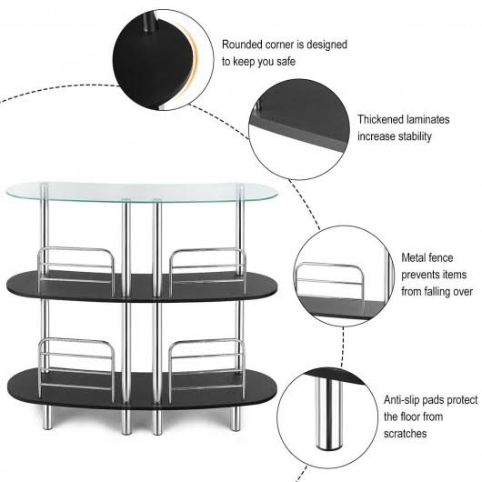 3-Tier Bar Table with Tempered Glasstop N522645