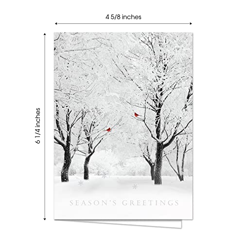 16 Boxed Snowy Cardinal Wreath Holiday Cards With Silver Foil Lined Envelopes T23801