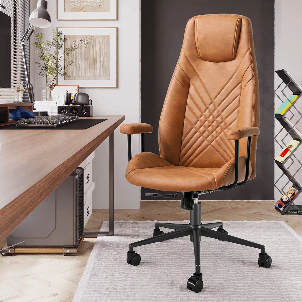 High Back Office Chair with Armrest Brown E38199
