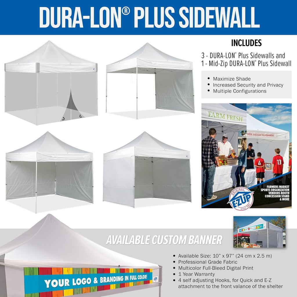 White 10' x 10' Commercial Canopy with Sidewalls and Roller Bag M18835