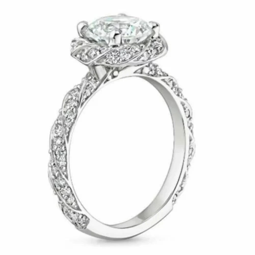 14K White Gold Halo Solitaire Diamond Ring H22670