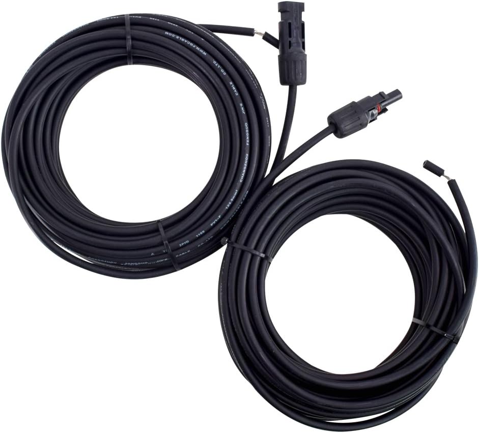 40Ft 10AWG Male Female Extension Cables Solar Panel Connector Adaptor Wire, Black Pack of 2 W209