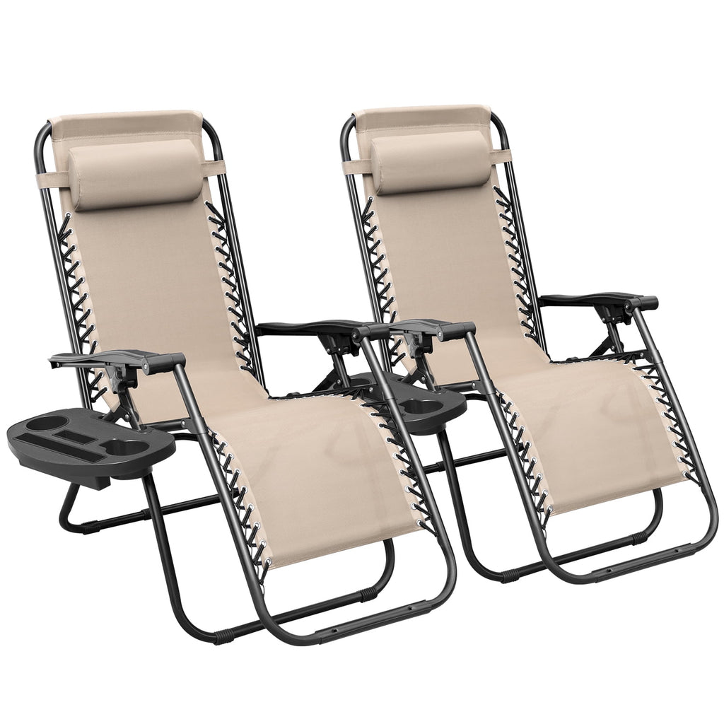 Beige Zero Gravity Foldable Lounge Chair Pack of 2 J296015