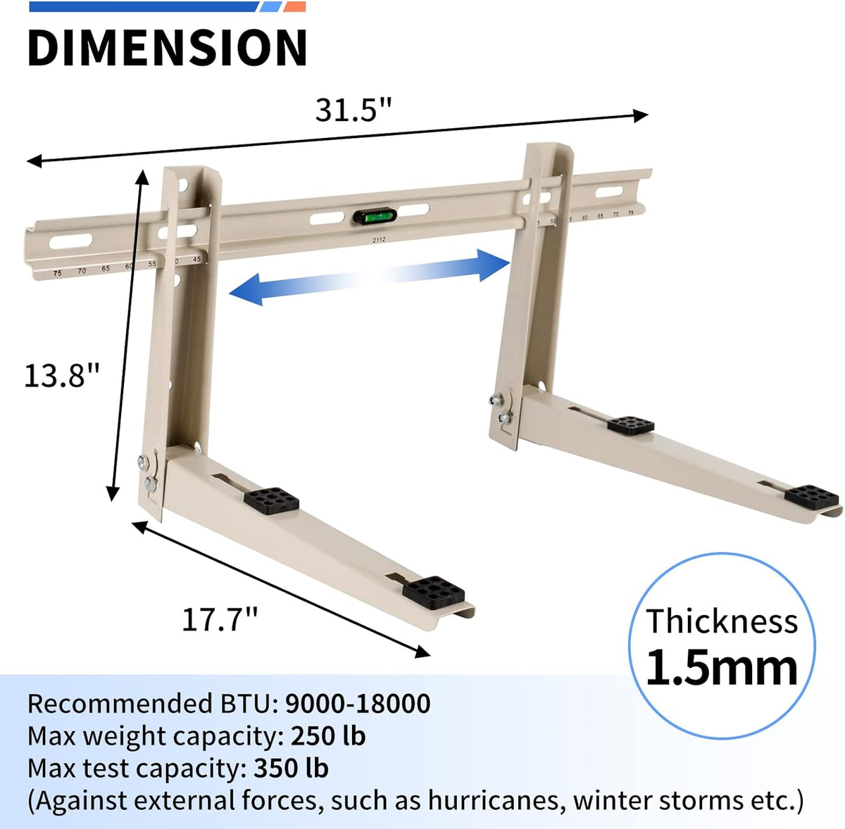 Mini Split Wall Mounting Bracket with Level, Measurement on Top Rail, Pack of 2 N45758