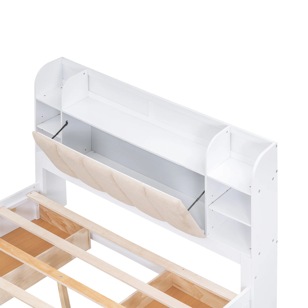 White Wood Queen Size Platform Bed with Storage Headboard and Four Drawers H902534
